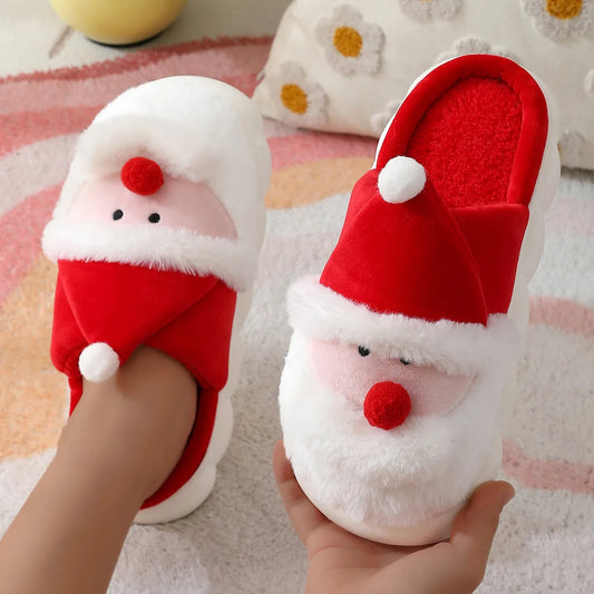 Christmas Shoes Indoor Autumn Winter Cotton for Slippers for Men and Women Warm Santa Claus Design by Maomao for Home Use