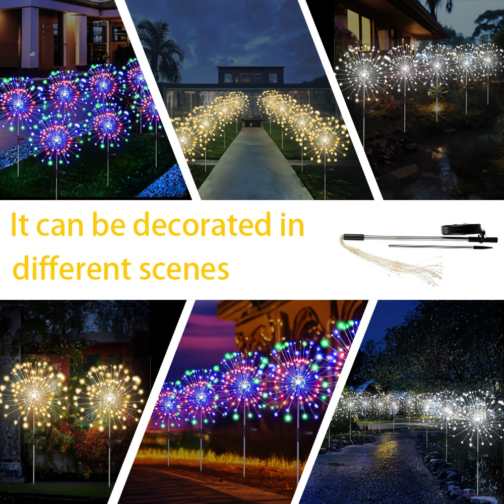 8 lighting modes outdoor solar LED smart lights, solar festival scenery decoration lights, DIY various shapes of courtyard garden paths, courtyard villas outdoor lighting decoration fireworks lights