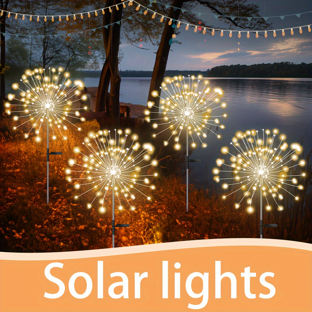 8 lighting modes outdoor solar LED smart lights, solar festival scenery decoration lights, DIY various shapes of courtyard garden paths, courtyard villas outdoor lighting decoration fireworks lights