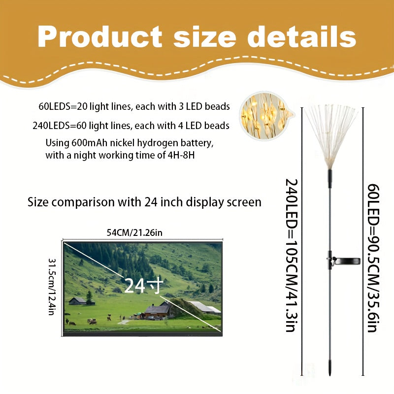 8 lighting modes outdoor solar LED smart lights, solar festival scenery decoration lights, DIY various shapes of courtyard garden paths, courtyard villas outdoor lighting decoration fireworks lights