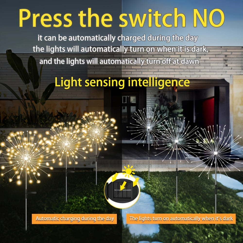8 lighting modes outdoor solar LED smart lights, solar festival scenery decoration lights, DIY various shapes of courtyard garden paths, courtyard villas outdoor lighting decoration fireworks lights