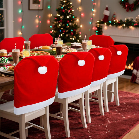 10pcs Luxury Plush Red & Golden Velvet-Like Chair Covers Set - Soft Non-Slip Dining Table Protectors, Easy-Clean Fit & Holiday Party Chairs (Compatible with Most Chairs) - Elegant Christmas Table Setting Decor