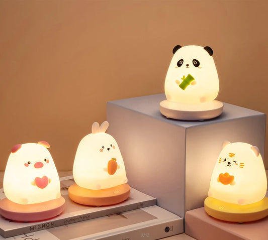 LED night lights for Children bedroom cute animal pig rabbit lamp Touch Sensor Dimmable child Holiday Gift USB Rechargeable