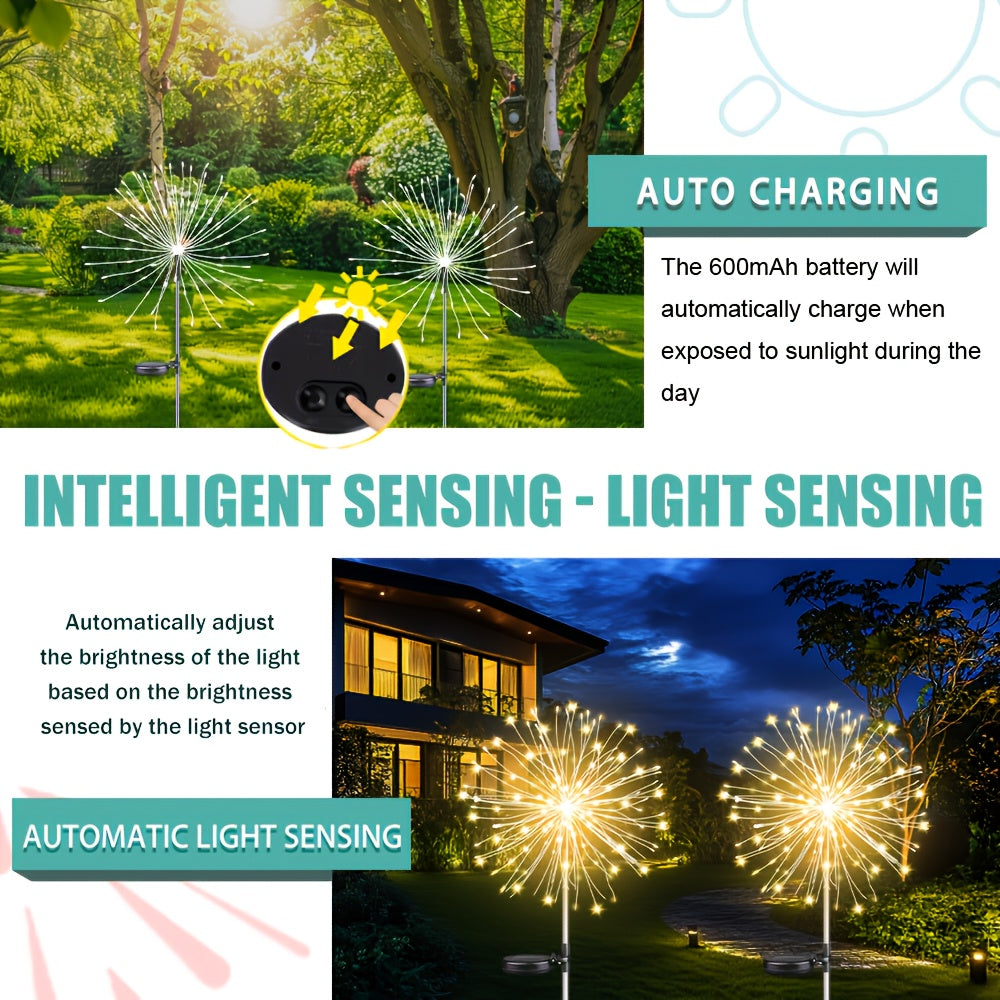 8 lighting modes outdoor solar LED smart lights, solar festival scenery decoration lights, DIY various shapes of courtyard garden paths, courtyard villas outdoor lighting decoration fireworks lights